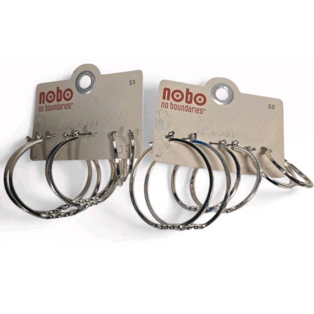 New Hoop Earrings No Boundaries Y2K Style Silver Accent Hinge 6‎ TOTAL PAIRS